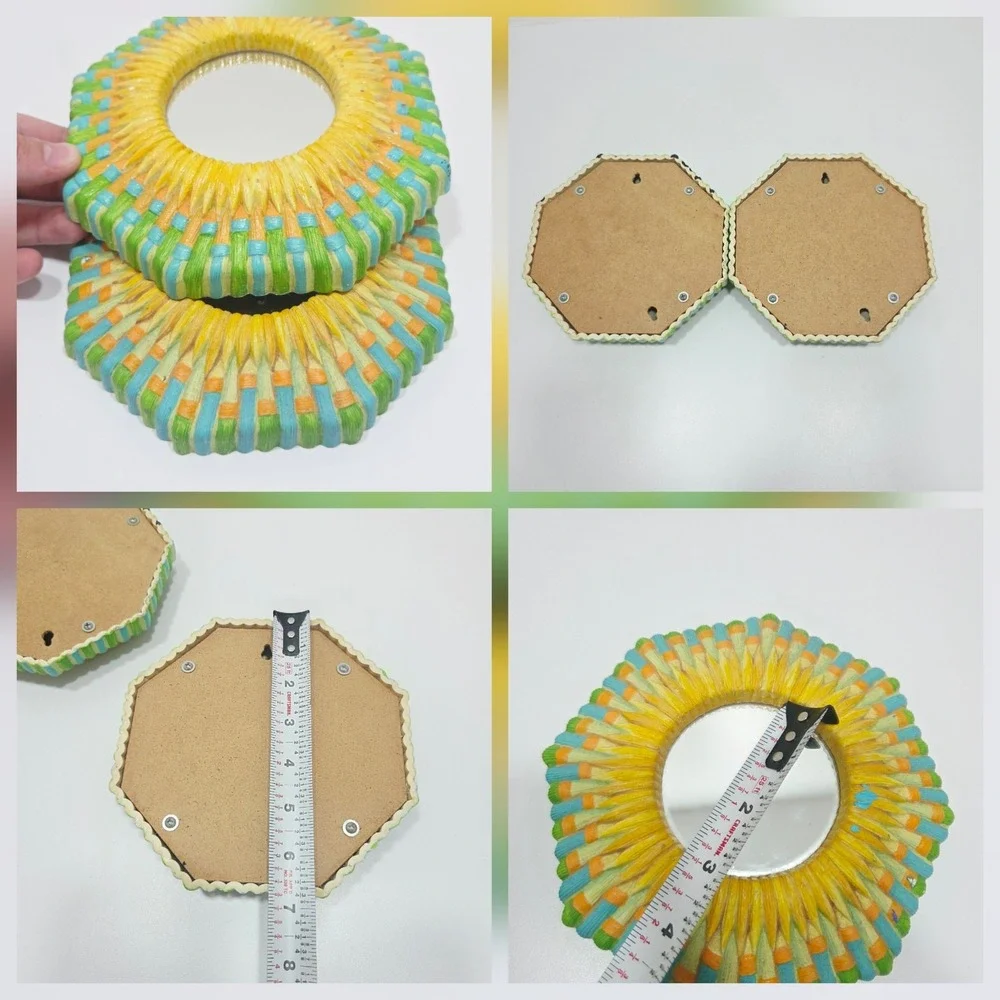 Pair Of Colorful Boho Octagon Mini Wall Hanging Mirrors